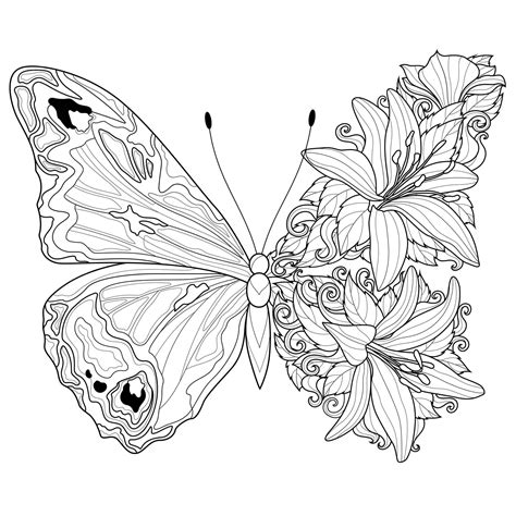 Butterfly With Flowers Coloring Page Download Print Or Color Online For Free