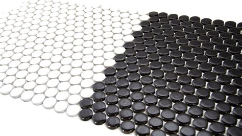 Penny Round Porcelain Mosaic Black And White Black And White