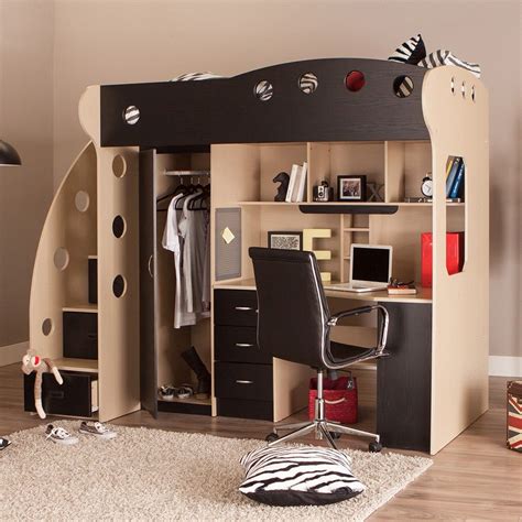 For general use at home, we stock bedroom desks with storage, as well as desks with storage above and printer storage to fulfil all of your needs, fit and blend into the space you have and keep your home looking. NIKA Loft Bed (Maple, Black) in 2020 | Loft bunk beds ...