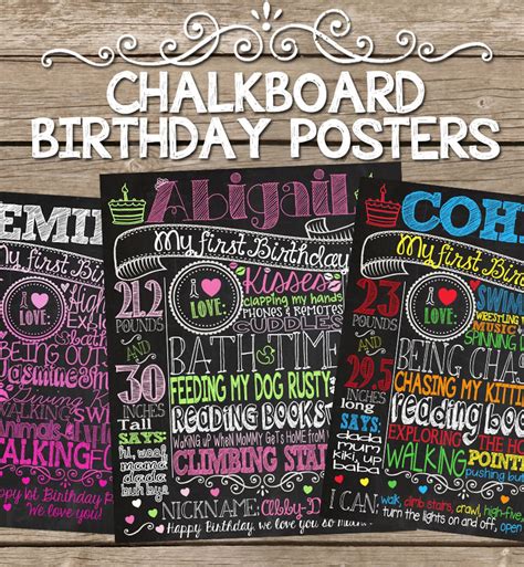 Chalkboard Birthday Sign Customized Birthday Chalkboard Poster Etsy