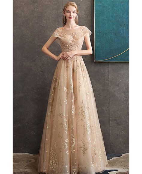 Luxury Champagne Gold Sequined Long Formal Prom Dress With
