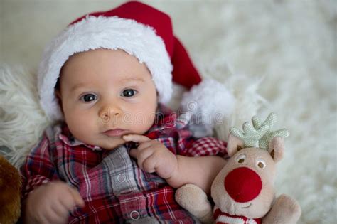 Christmas Portrait Of Cute Little Newborn Baby Boy Stock Image Image