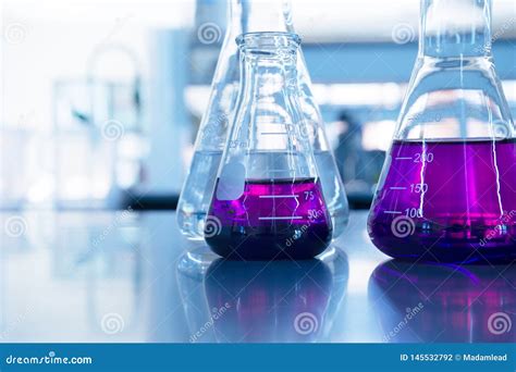 Chemical Purple Water Solution In Glass Flask At Education Science