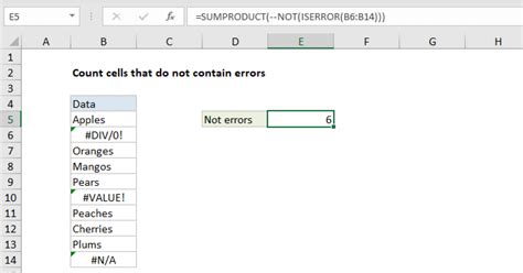 Count Cells That Do Not Contain Errors Excel Formula Exceljet