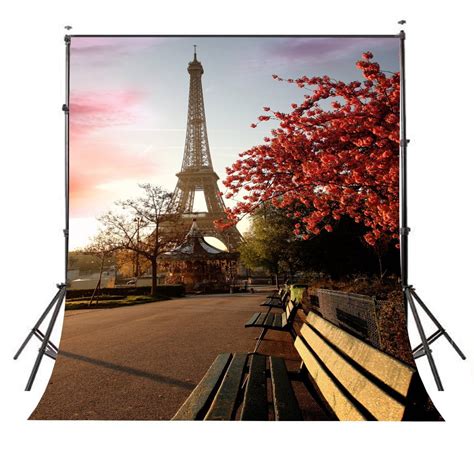 Hellodecor Polyester Fabric 5x7ft Backdrop Paris Eiffel Tower Red