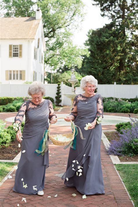 a bride and groom asked their grandmas to be flower girls the photos are adorable