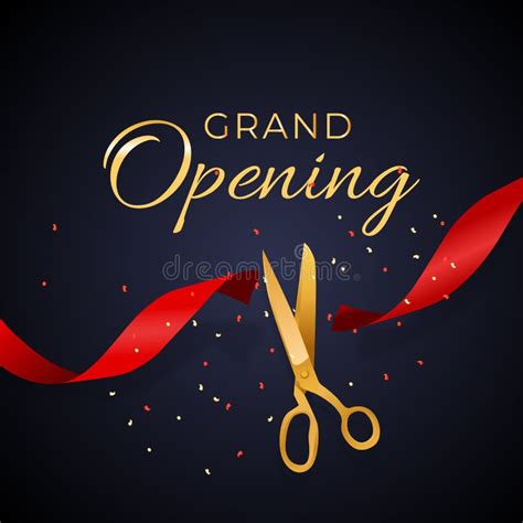 Grand Opening Card With Ribbon And Scissors Background Vector