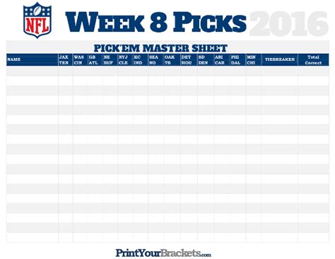 Nfl Week 8 Picks Master Sheet Grid