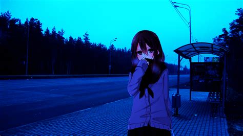 Girl At The Bus Stop 1920x1080 Animewallpaper