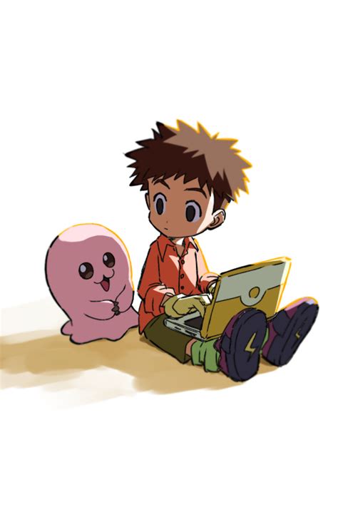 Izumi Koushirou Mochimon Digimon Brown Hair Computer Digimon Creature Laptop Short Hair