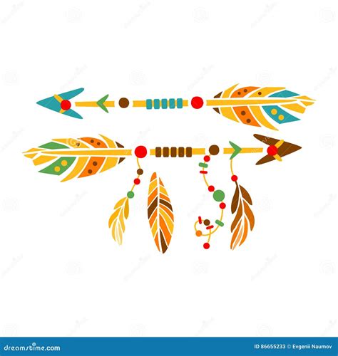 Two Decorative Arrows With Feathers Native Indian Culture Inspired