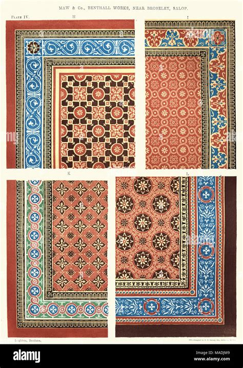 Vintage Engraving Of A Victorian Encaustic Floor Tile Pattern 1855 By