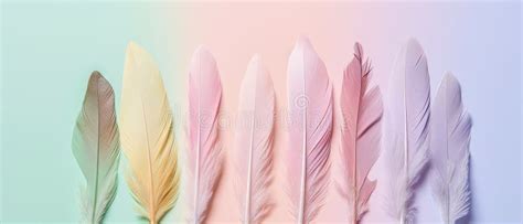 Pastel Colored Feathers In A Row Generative Ai Stock Illustration