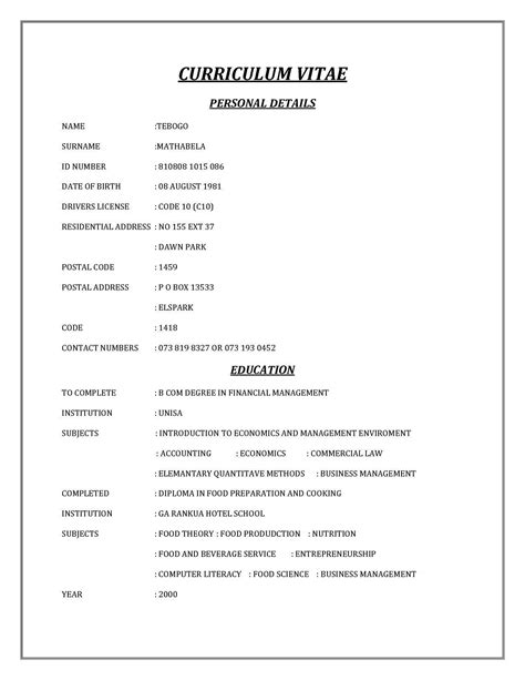 This should be at the top of your cv. 2 Page Cv Template South Africa - Resume Format | Cv ...