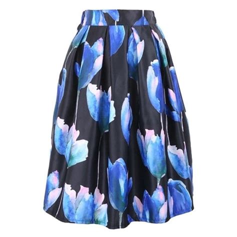 Tulip Print Elastic Waist Pleated Midi Skirt Printed Pleated Skirt