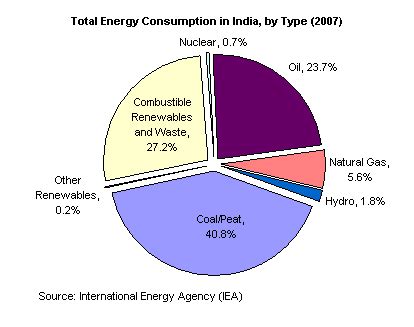 Total Energy Consumption in India, by Type (2007) | SIMCenter