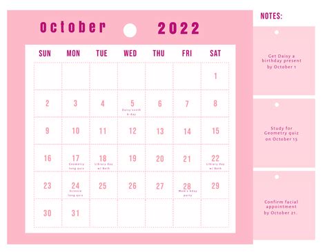 Pink November 2022 Calendar Illustrator Word Psd