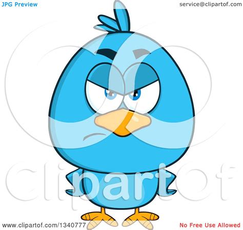 Clipart Of A Cartoon Blue Bird Looking Angry With Hands On His Hips