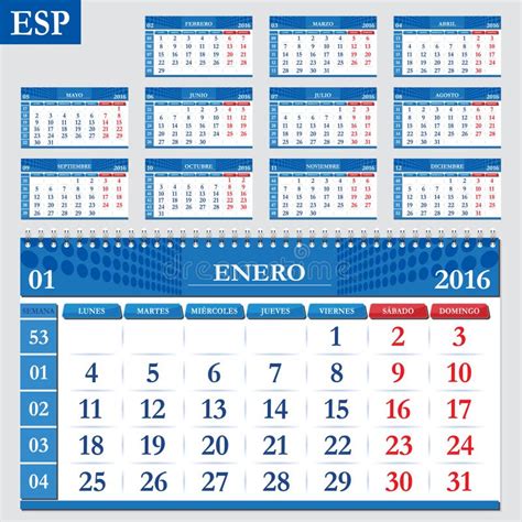 Spanish Calendar 2016 Stock Illustration Illustration Of Numbers