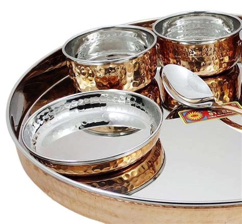 Indian Handmade Copper Dinnerware Set Stainless Thali Bowl Etsy
