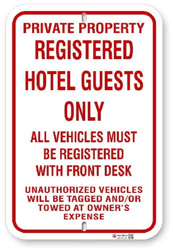 Hotel Guests Only Parking Sign Tag And Tow Text With Red Graphics