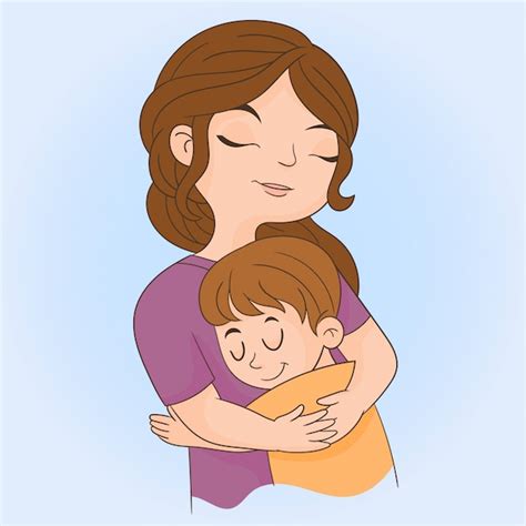 mother and son hugging cartoon