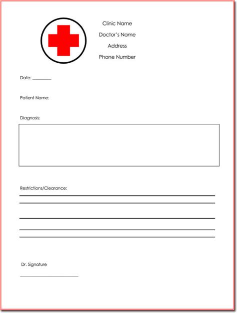 doctors note templates  blank formats  create