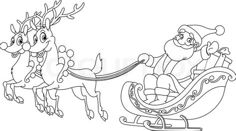 Begin je met een kerstman kleurplaat. Outlined Santa riding his sleigh. ... | Stock vector ...