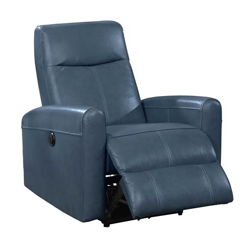 Navy Blue Contemporary Faux Leather Upholstered Electric Recliner Power