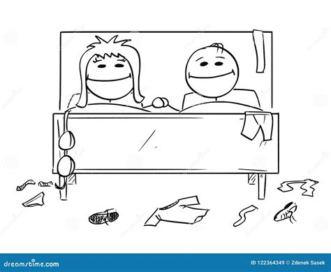 Cartoon Of Happy Couple In Bed Man And Woman Are Satisfied After Sexual Intercourse Stock