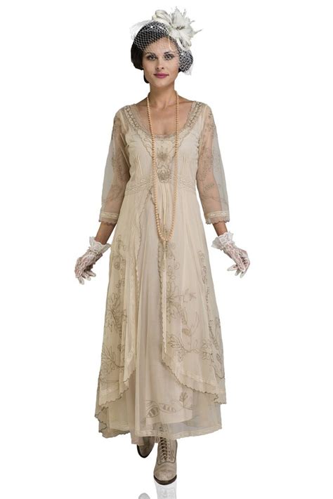 Nataya 40163 Downton Abbey Tea Party Gown In Pearl Party Gowns Tea Length Dresses Downton