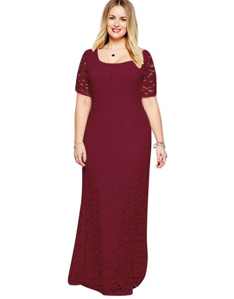 Big Size Women Flower Lace Long Dress Plus Size Floor Length Elegant Women Hollow Lace Dresses