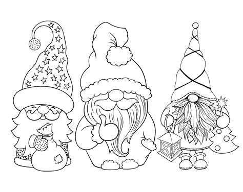 Gnomes Vector Clipart For Digital Stamp Printable Coloring Etsy