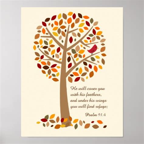 Rustic Autumn Tree Psalm 91 Christian Bible Verse Poster Zazzle