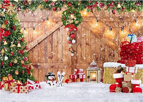 Sjoloon Rustic Christmas Barn Wood Door Backdrop For