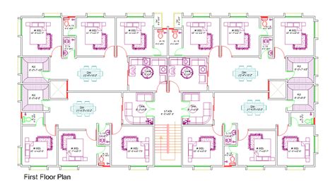 Residential Building Plan In 4500 Square Feet And Four Units Autocad
