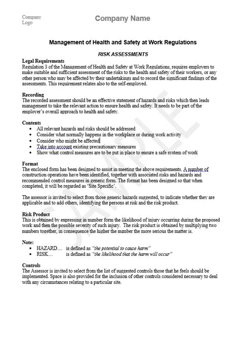 Free Working At Height Risk Assessment Template Uk Printable Form Images