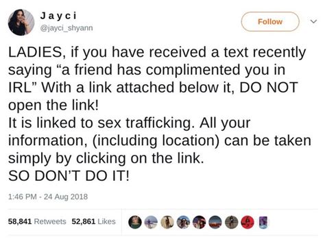 Are Texts Saying A Friend Has Complimented You In Irl Linked To Sex Trafficking