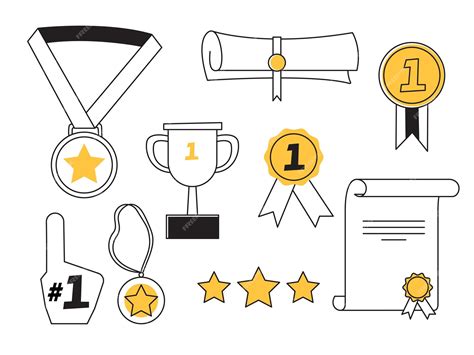 Premium Vector Awards Trophy Cups Medals Doodle Hand Drawn Award