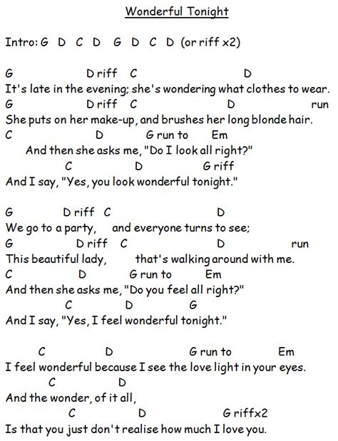 Gli accordi per chitarra presenti nella canzone sono nove. Wonderful Tonight - Eric Clapton