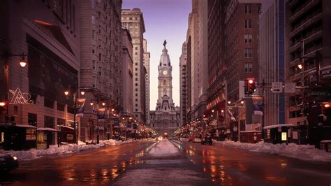 Philadelphia Streets Tall Buildings Road Snow Wallpaperhd World