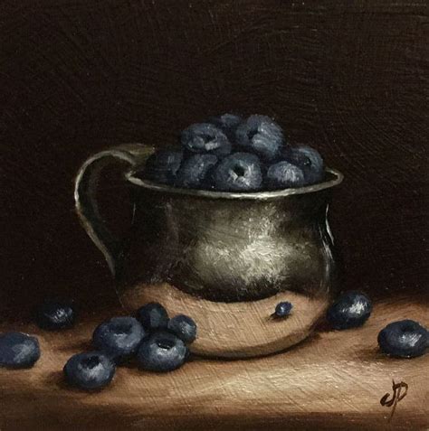 Blueberries In Silver Cup Original Oil Painting By Janepalmerart Oil