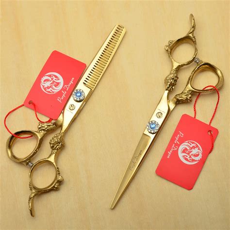 2pcs 60 Golden 440c Professional Human Hair Hairdressing Scissors