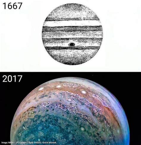 1667 Drawing Of Jupiter By Giovanni Cassini And 2017 The Image Of