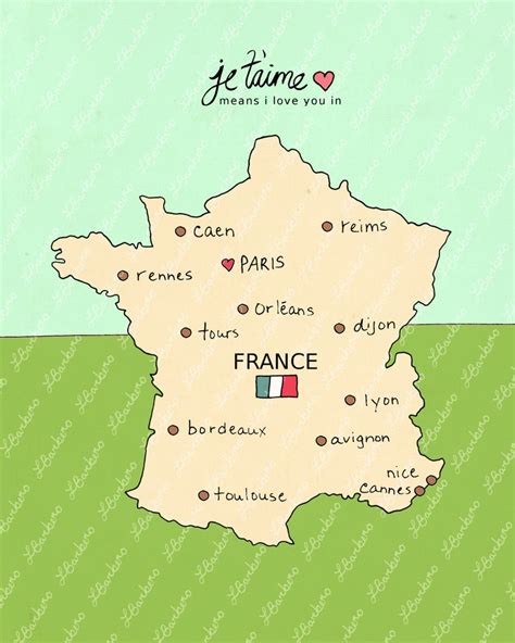 I Love You in France // French Map Printable Download Poster | Etsy