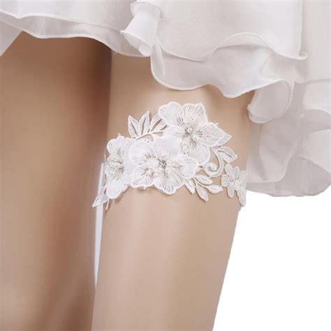 2pcs set wedding garter rhinestone embroidery flower beading white sexy garters for women thigh