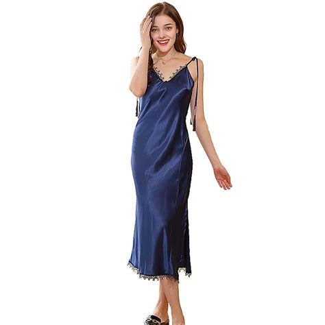 Women Sexy Lingerie Nightdress Plus Size Lace Nightgown Nightie Negligee Emulation Silk Satin