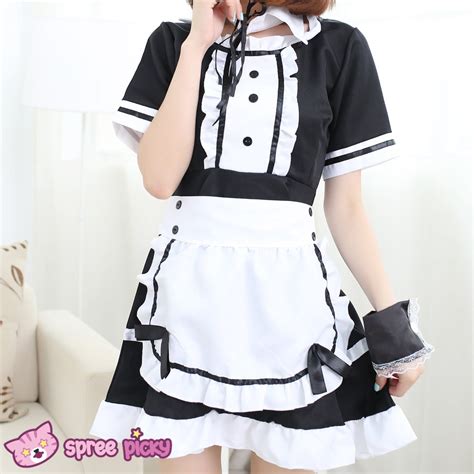 [size s 3xl] j fashion black white caff maid dress with apron and hai
