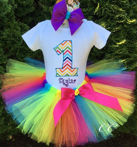 Rainbow Tutu Personalized First Birthday Outfit Girl 1st
