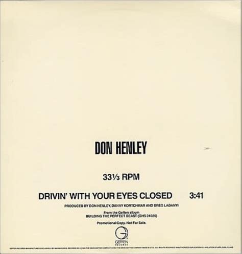 Don Henley Driving With Your Eyes Closed Us Promo 12 Vinyl Single 12